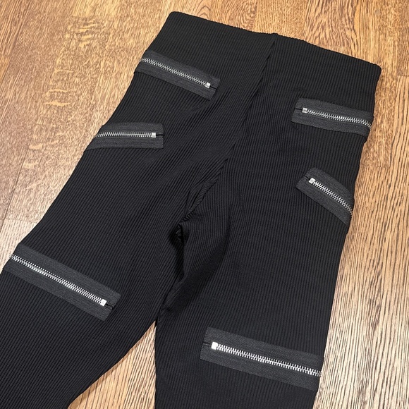 NWT Christopher Kane Moto Ribbed Zipper Black Leggings Womens US 2 - Picture 7 of 12